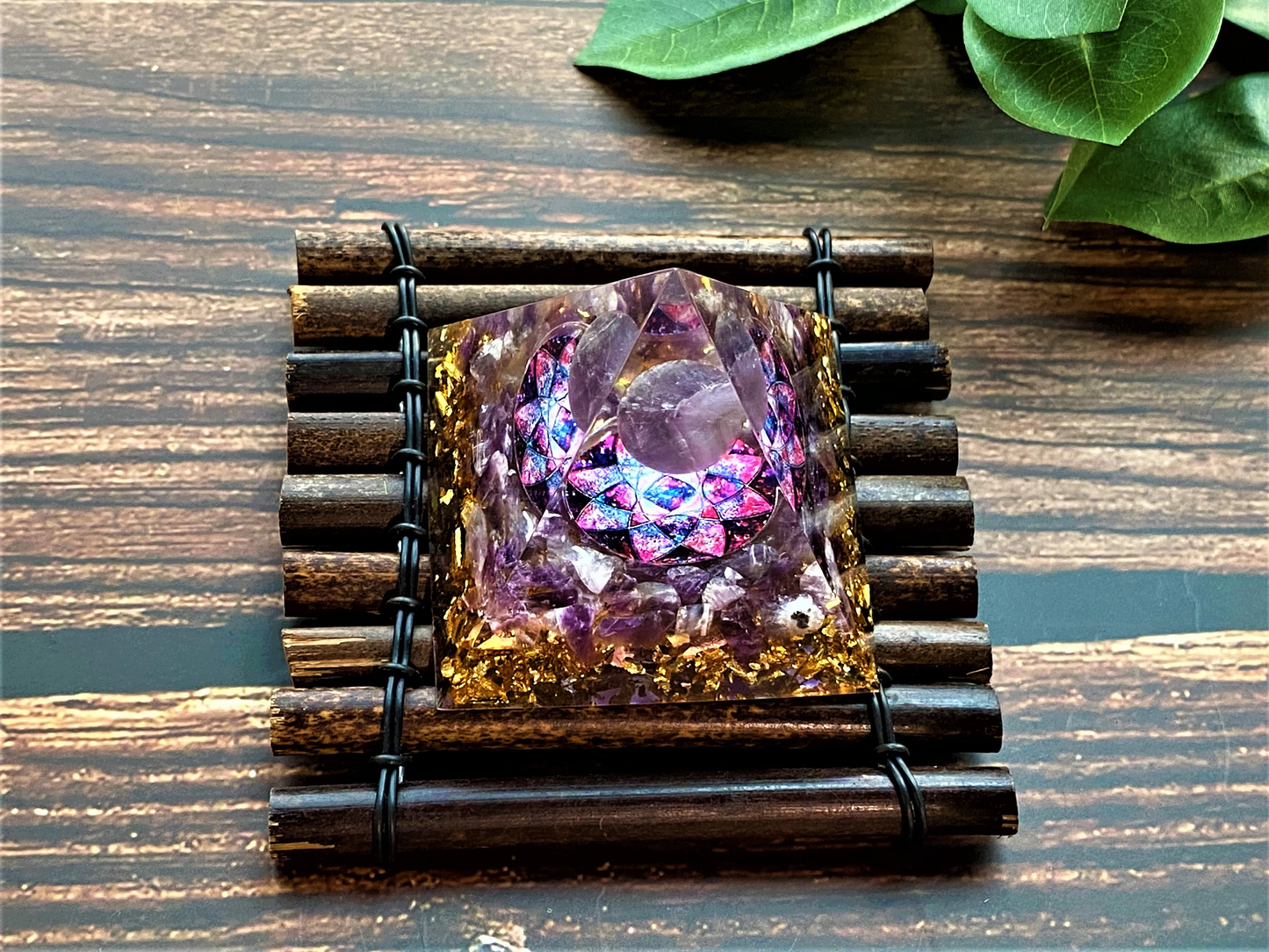 Amethyst Orgone Pyramid- Reiki Healing Natural Crystal- Meditation stone Energy- Generator- EMF Protection- Home Decor