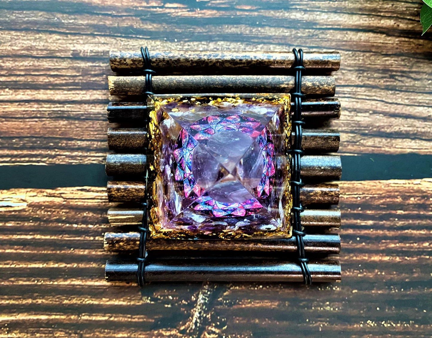 Amethyst Orgone Pyramid- Reiki Healing Natural Crystal- Meditation stone Energy- Generator- EMF Protection- Home Decor