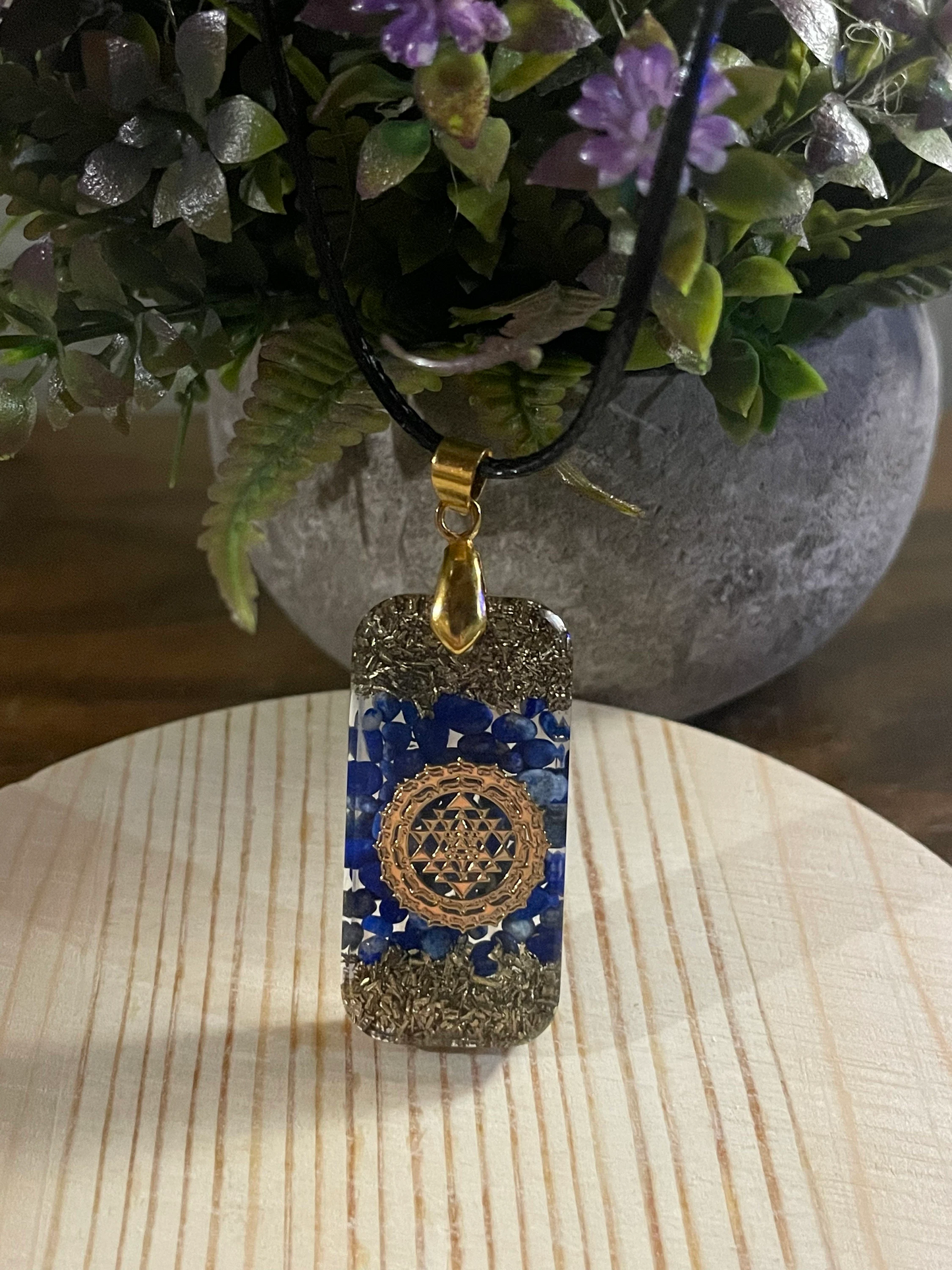 Orgone Orgonite Pendant Gold Labradorite necklace-Sacred Geometry Pendant-EMF Protection